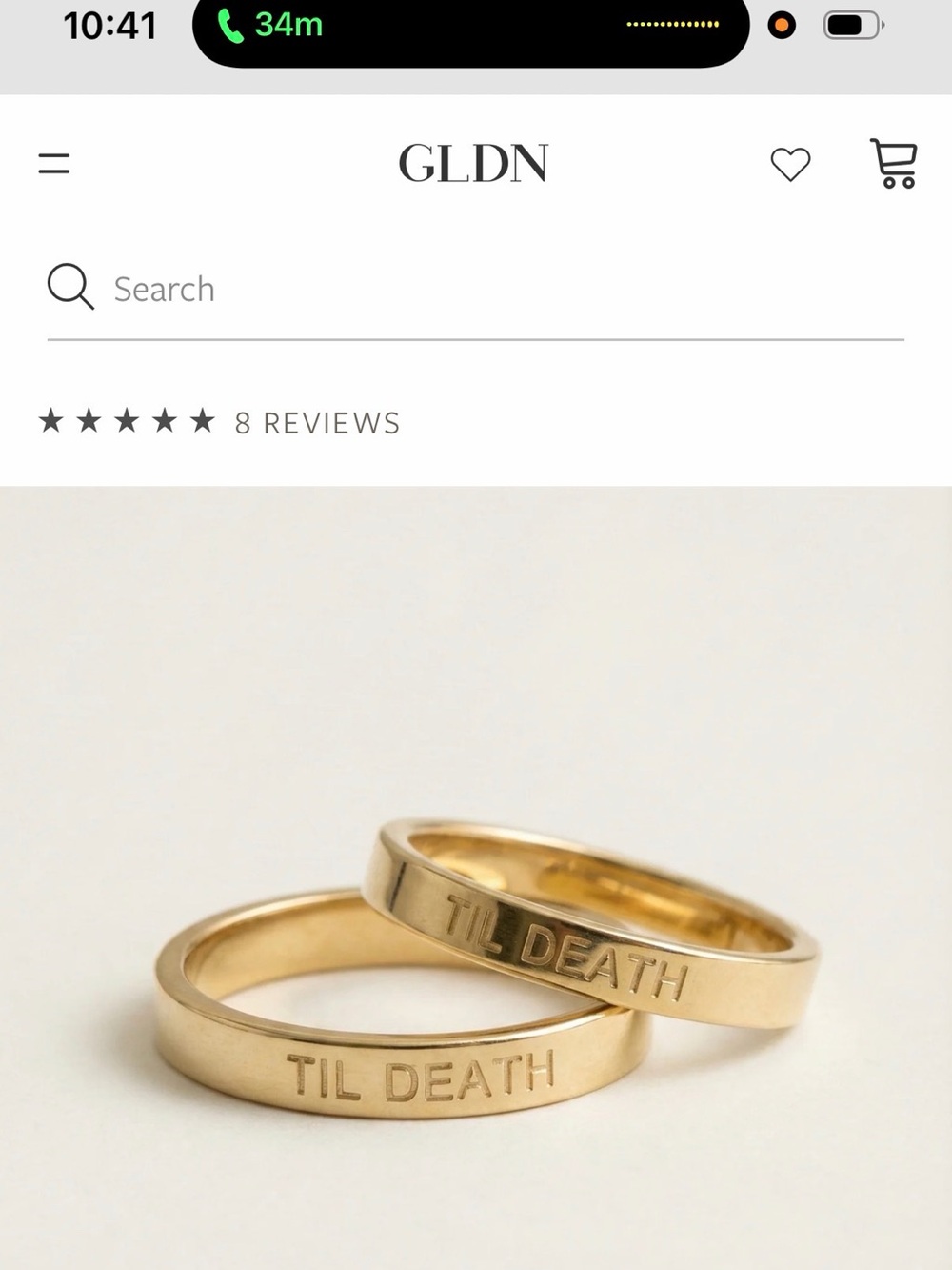 GLDN Gold 'TIL DEATH' Engraved Stackable Ring 6.5